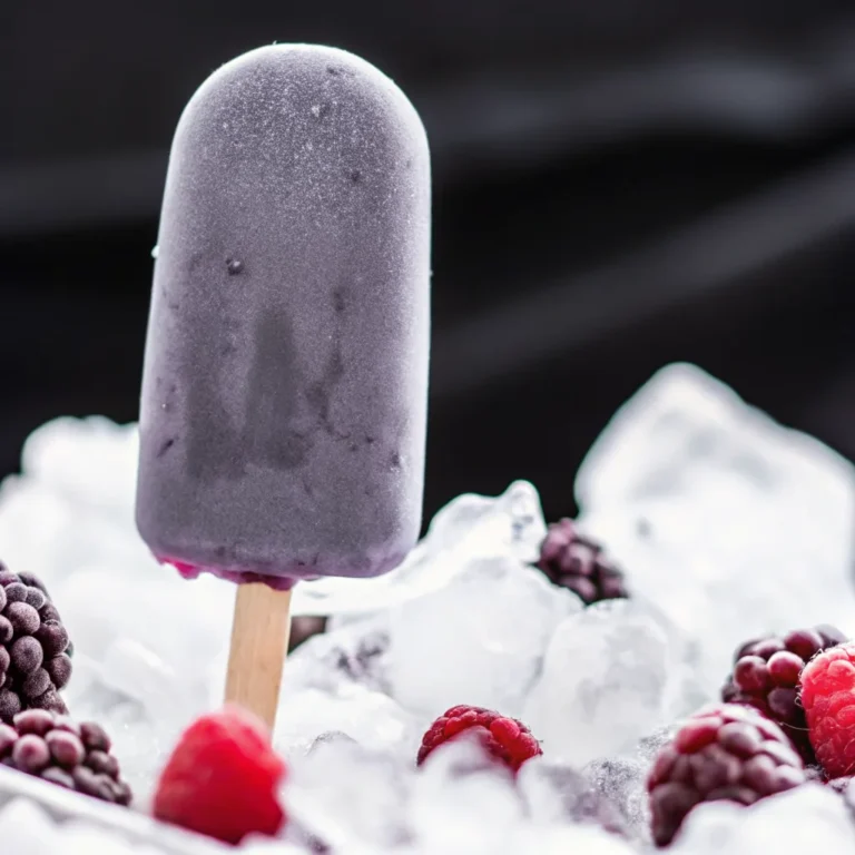 A delicious homemade Eskimo Pie popsicle with a rich chocolate coating and a creamy vanilla ice cream center, melting slightly on a wooden stick.