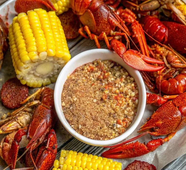 Delicious seafood boil with shrimp, crab, corn, sausage, and seasoned potatoes, showcasing the Ultimate Seafood Boil Seasoning Recipe