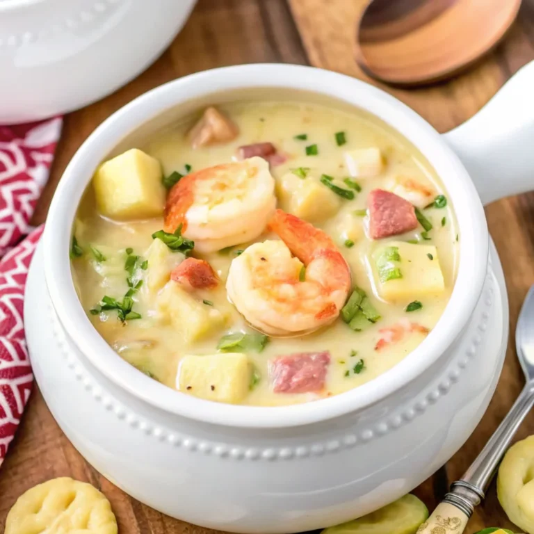Easy seafood chowder made with shrimp, fish, and clams in a creamy broth.