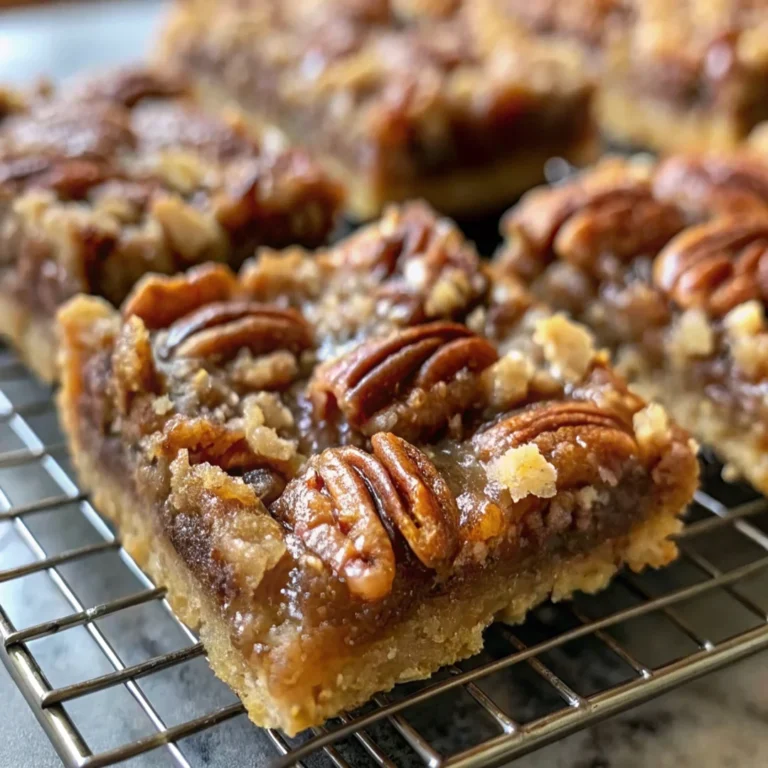 Lazy Girl Pecan Pie Bars served on a plate with a golden, crunchy crust and a rich, gooey topping.
