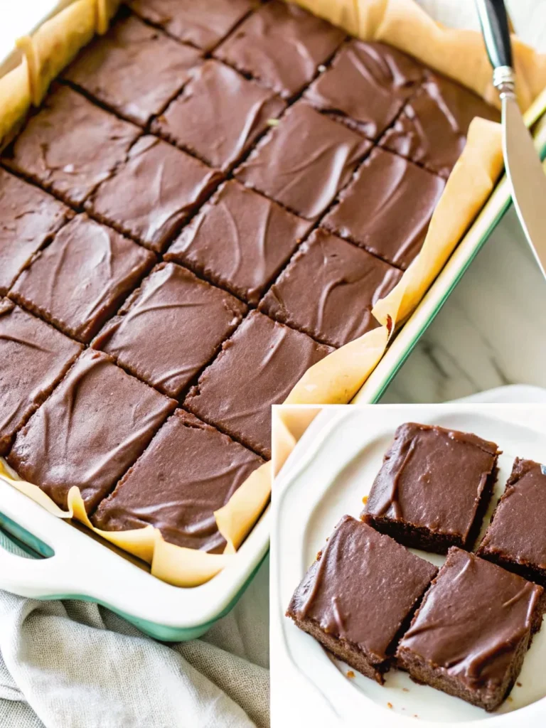Moist chocolate zucchini brownie topped with rich chocolate frosting on a white plate, with a fresh zucchini in the background.