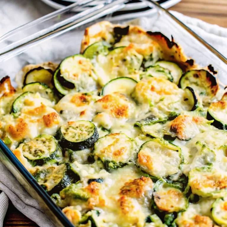 Easy cheesy zucchini bake in a glass casserole dish, featuring golden-brown melted cheese over sliced zucchini and yellow squash—perfect for easy zucchini recipes, healthy casseroles, and vegetarian meals.