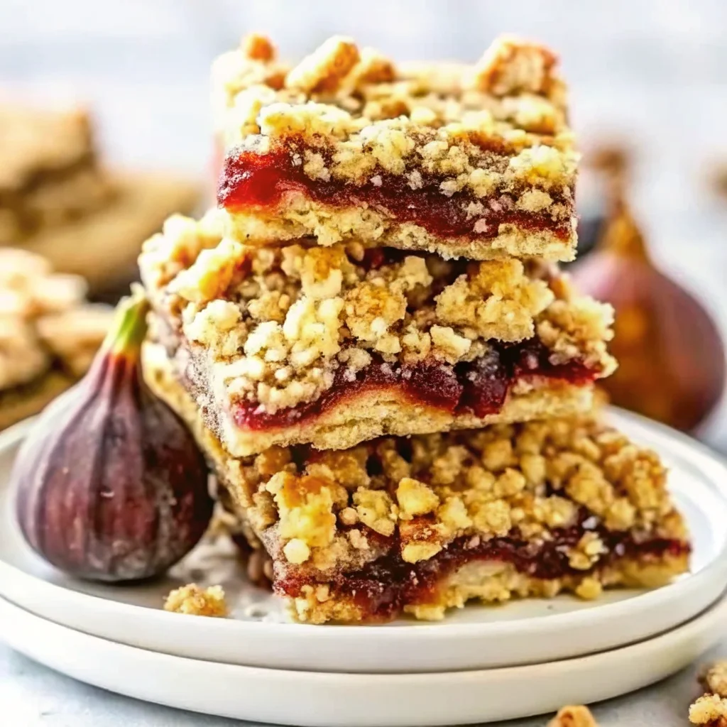 Homemade Fig Bars with oatmeal crust and fig filling on a wooden board.