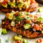 Grilled fiesta lime chicken topped with fresh avocado salsa summer mexican recipes
