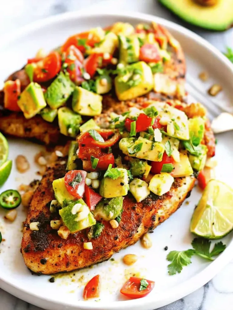 Grilled fiesta lime chicken topped with fresh avocado salsa summer mexican recipes