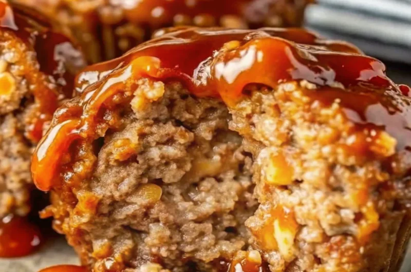 Mini meatloaf muffins glazed with ketchup in a muffin tin, highlighting an easy mini loaf pan recipe for perfectly portioned servings.