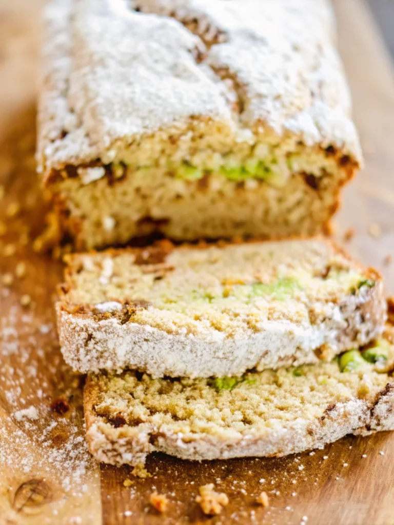 Freshly baked snickerdoodle zucchini bread loaf with a golden cinnamon-sugar crust, sliced to reveal a moist, tender crumb and flecks of zucchini.