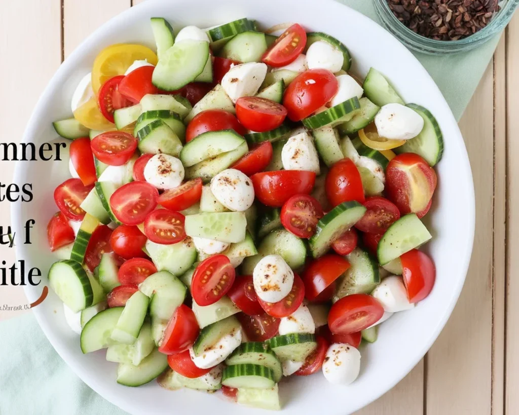 Fresh Cucumber Caprese Salad with tomatoes, mozzarella, and basil