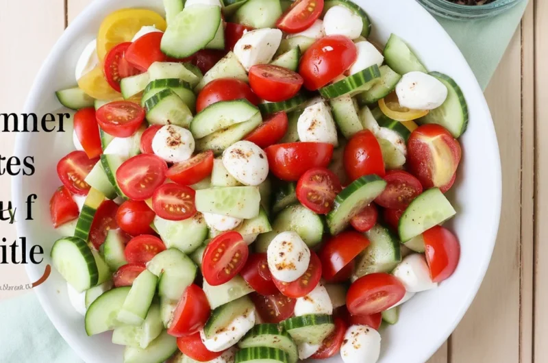 Fresh Cucumber Caprese Salad with tomatoes, mozzarella, and basil
