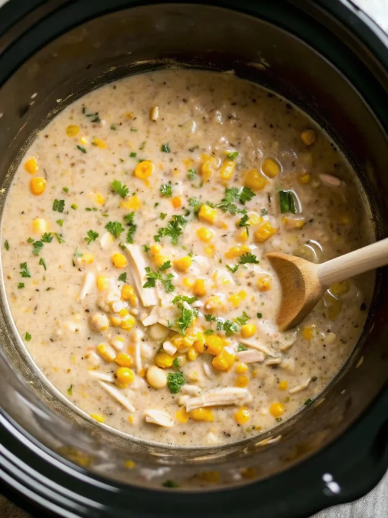 Creamy white chicken chili crockpot recipe served in rustic bowl with toppings including avocado, cheese, and lime wedges