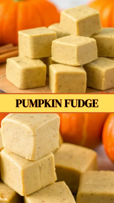 Delicious pumpkin fudge squares with cinnamon and fall decorations.