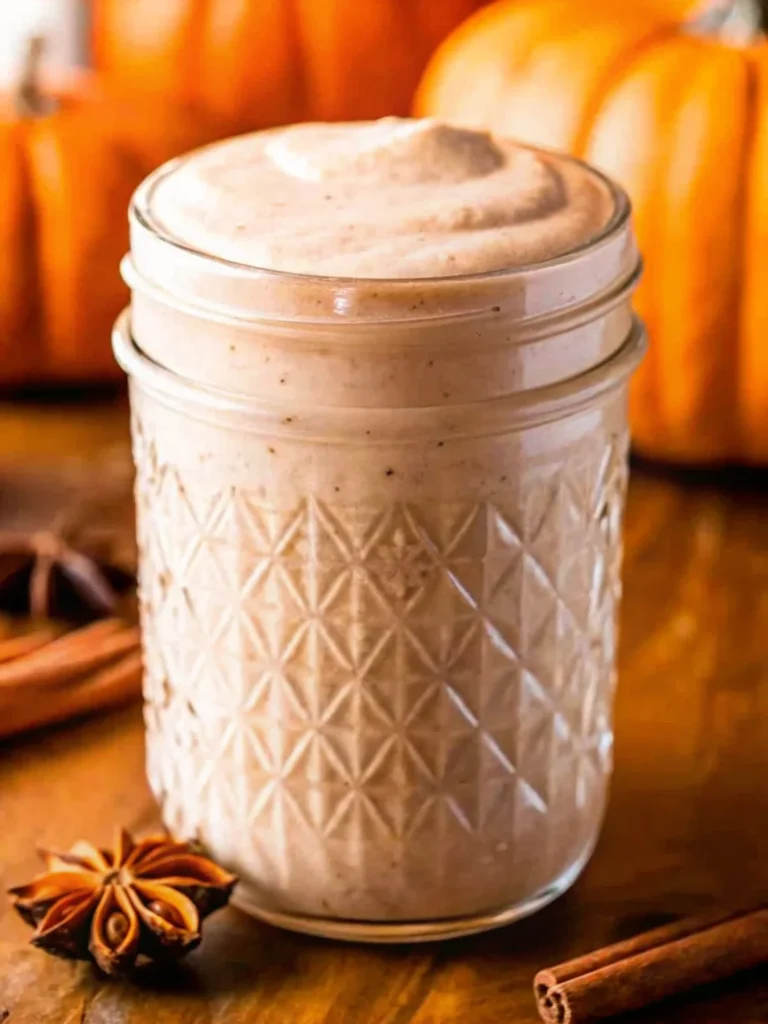 Glass of pumpkin spice cold brew topped with whipped foam and cinnamon, surrounded by pumpkins, cinnamon sticks, and star anise.