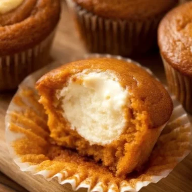 Freshly baked Starbucks pumpkin cream cheese muffins with a golden, soft texture and a gooey cream cheese center.
