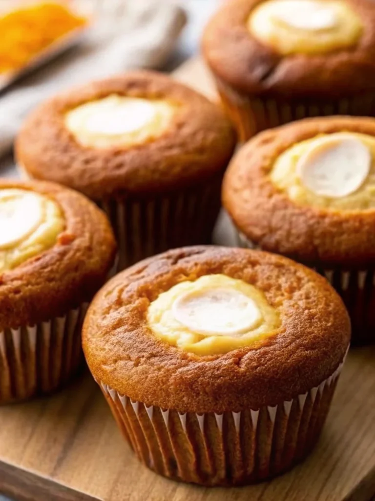 Freshly baked Starbucks pumpkin cream cheese muffins with a golden, soft texture and a gooey cream cheese center.