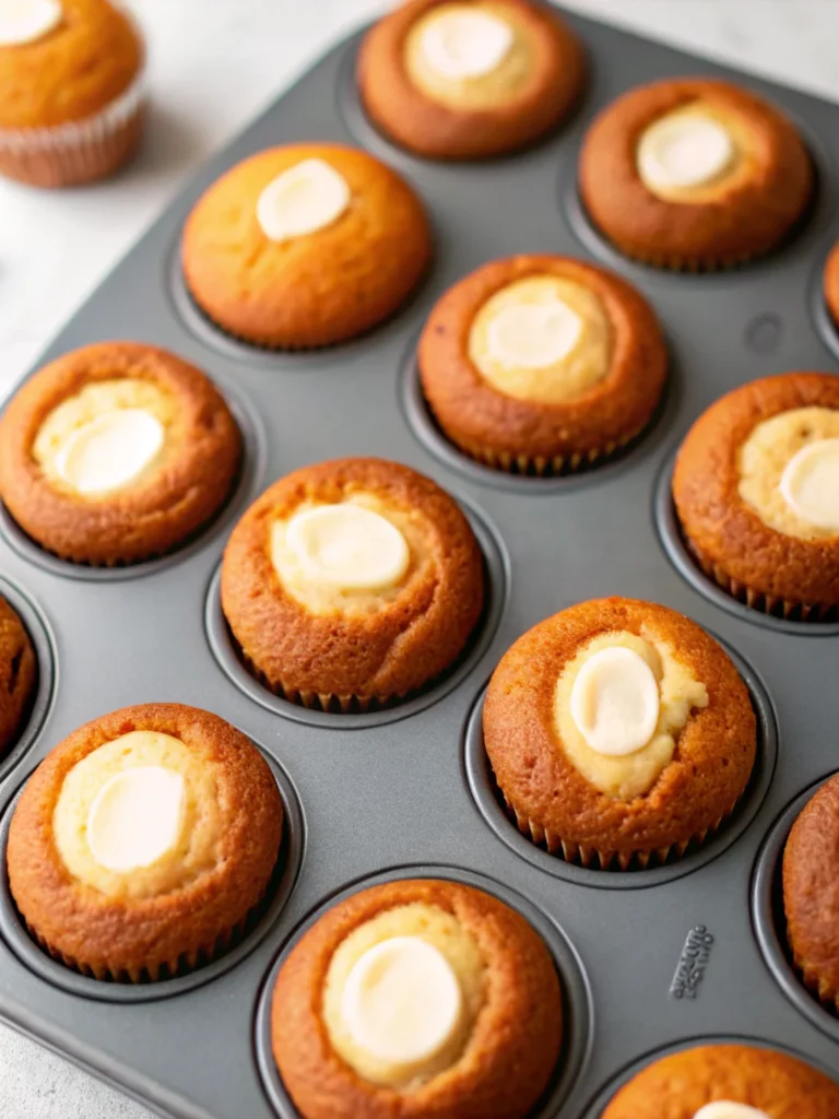 Freshly baked Starbucks pumpkin cream cheese muffins with a golden, soft texture and a gooey cream cheese center.