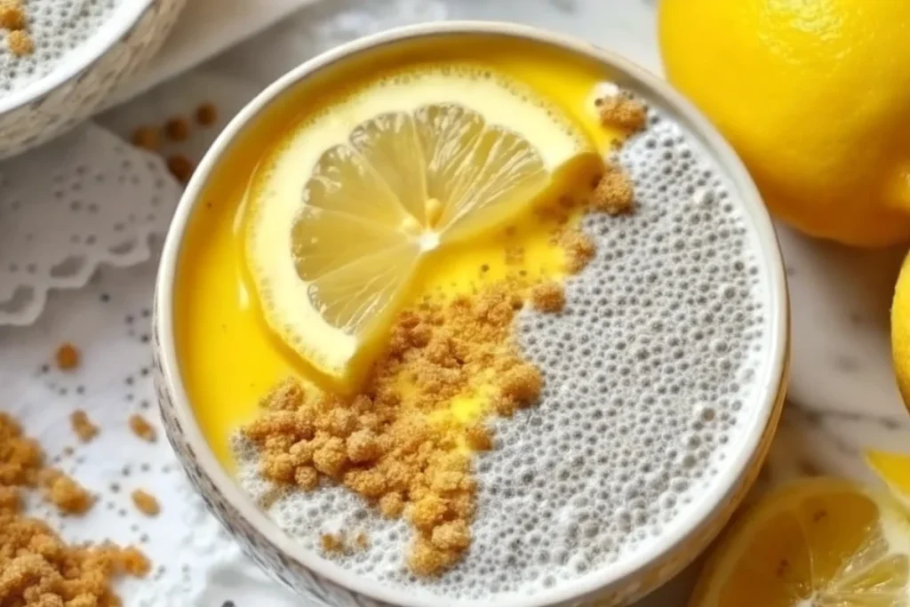 Lemon Cheesecake Overnight Oats served in mason jars with graham cracker topping and fresh lemon