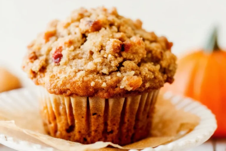 Freshly baked pumpkin muffins with golden apple streusel topping cooling on wire rack, perfect fall breakfast treat