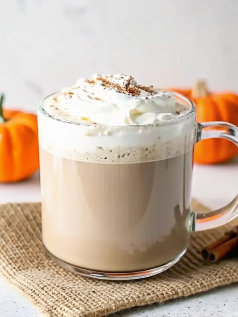 A cozy mug of Pumpkin Spice Chai Latte topped with whipped cream and a sprinkle of pumpkin pie spice, perfect for fall