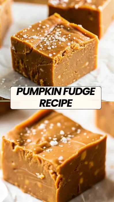 Homemade pumpkin fudge recipe squares with sea salt garnish on parchment paper - creamy fall dessert