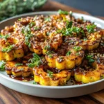 Golden caramelized acorn squash baked with maple syrup and cinnamon arranged on white parchment paper showing perfectly roasted edges and tender interio
