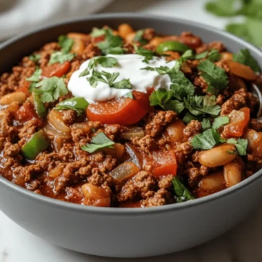 Best ground beef stovetop chil recipe with beans and spices in a large pot, perfect comfort food for family dinners