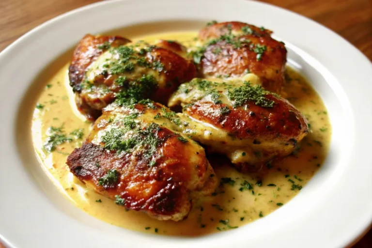 Bobby Flay Chicken Thighs with Creamy Garlic Sauce – Easy Recipe