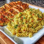 Creamy Garlic Parmesan Chicken Pasta served in a white bowl with fresh parsley garnish and grated cheese