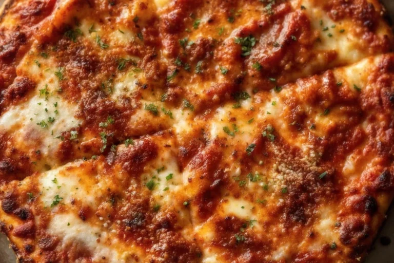 Easy lazy lasagna recipe with layers of cheese ravioli, meat sauce, and melted mozzarella cheese in a baking dish, ready to serve for a quick family dinner