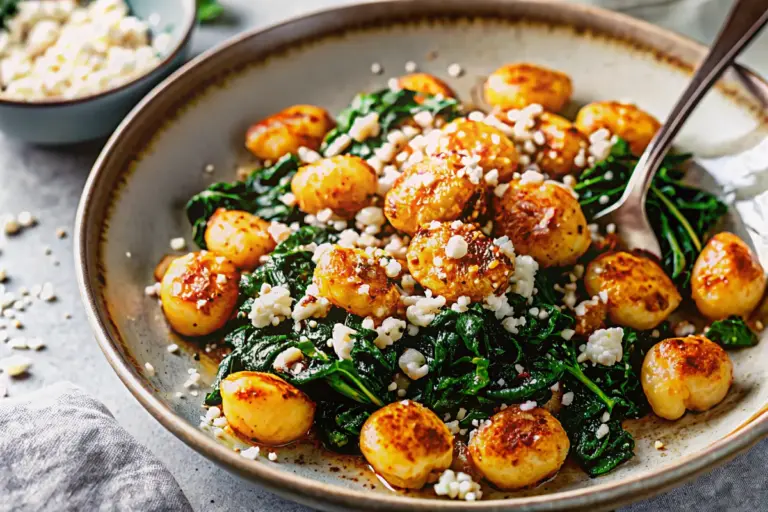 Easy Pan-Fried Gnocchi with Spinach and Feta (One-Pan Recipe)