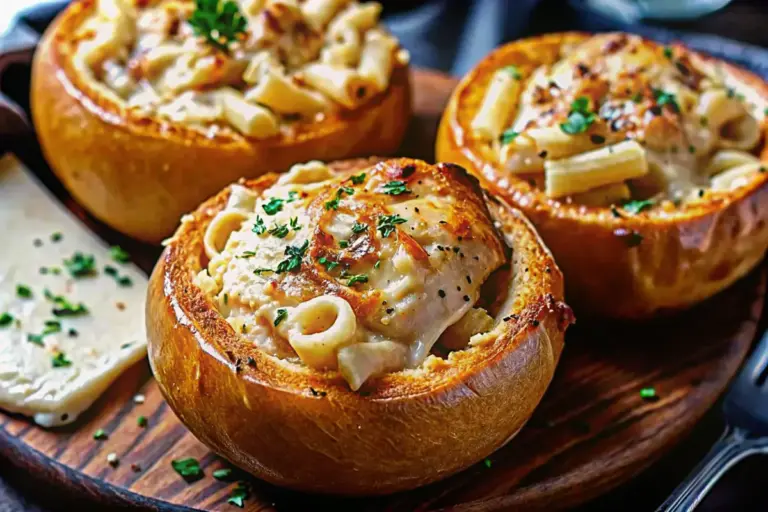 Easy Chicken Alfredo Garlic Bread Bowls Recipe