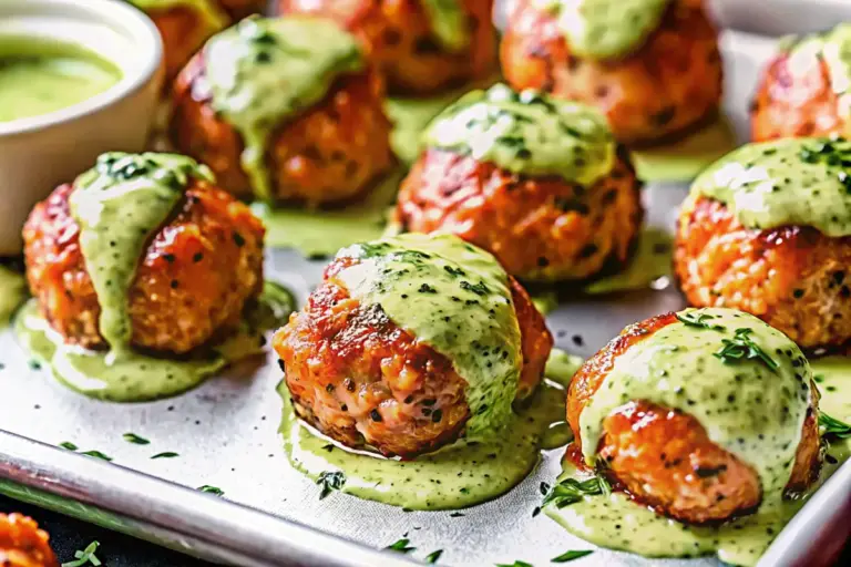 Easy Baked Salmon Meatballs with Creamy Avocado Sauce