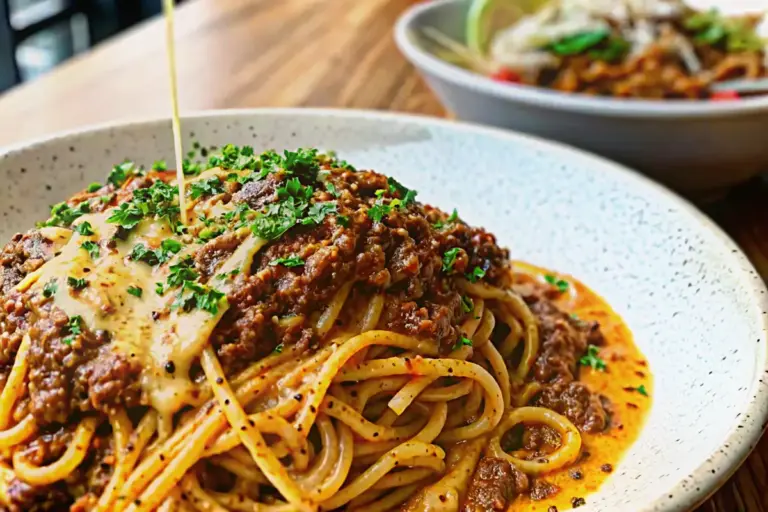 Best Cajun Beef Spaghetti in Creamy Three