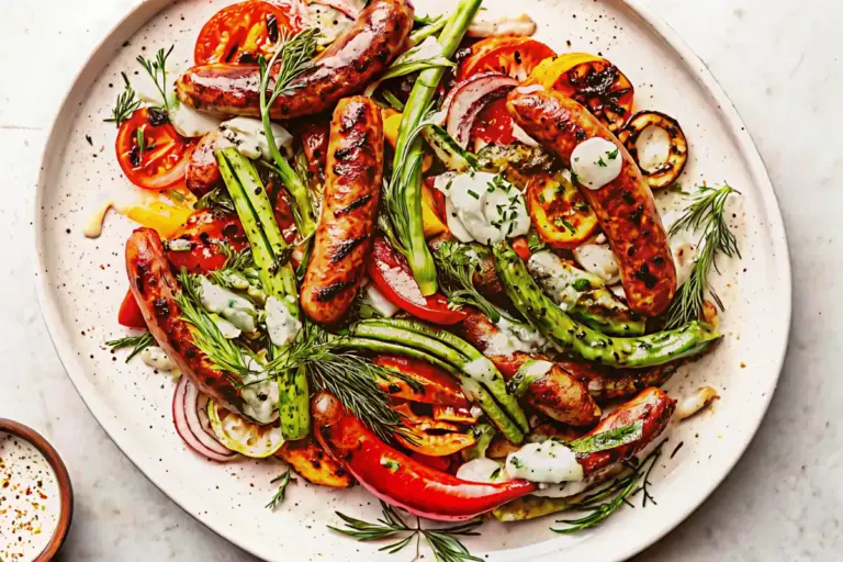 Best Grilled Sausage and Vegetables with Creamy Dill Dip