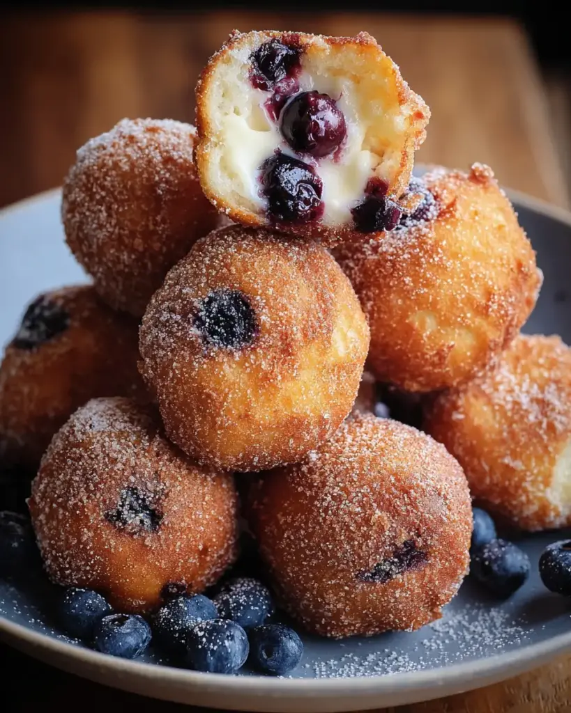 A delicious plate of Air Fryer Blueberry Cottage Cheese Donut Holes: A Healthy, Bite-Sized Treat