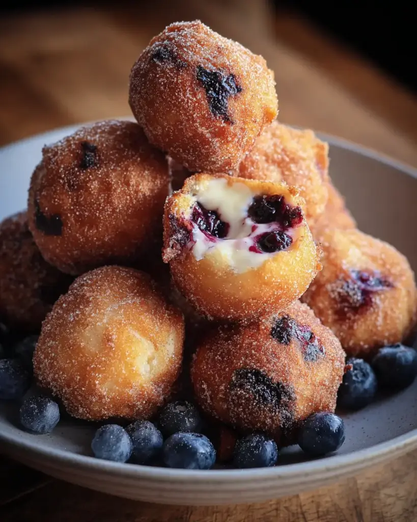A delicious plate of Air Fryer Blueberry Cottage Cheese Donut Holes: A Healthy, Bite-Sized Treat