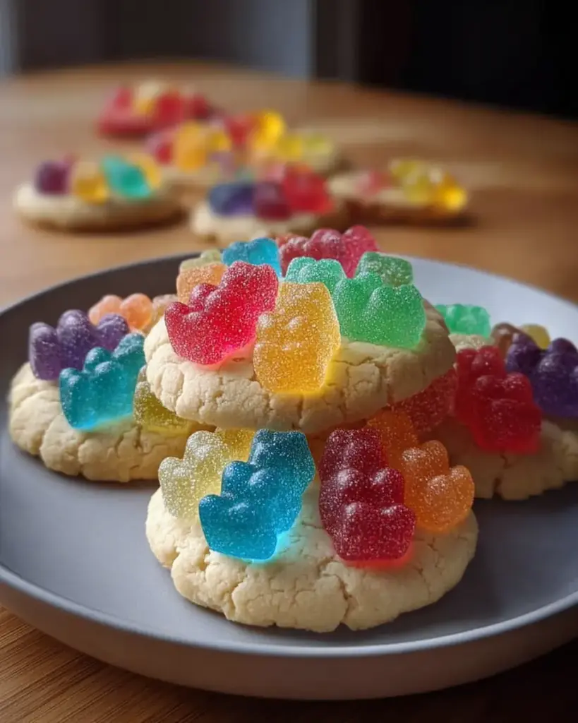 A delicious plate of Amazing 10 Rainbow Gummy Bear Cookies Taste