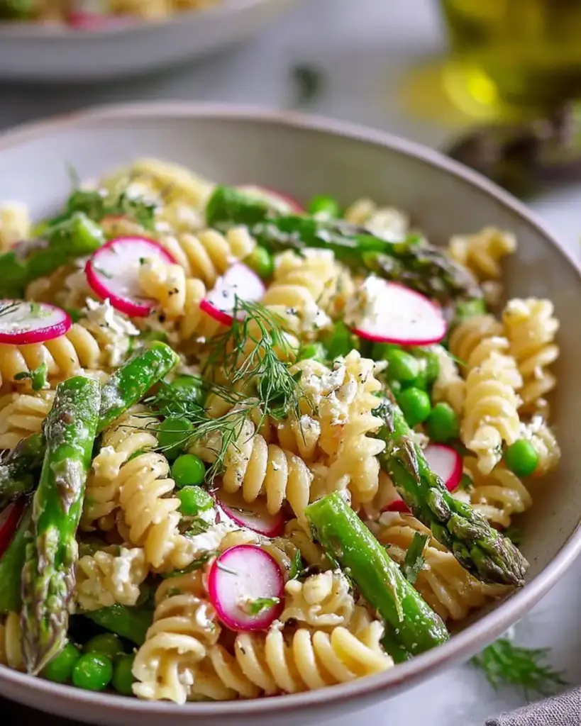 A delicious plate of Asparagus Pasta Salad