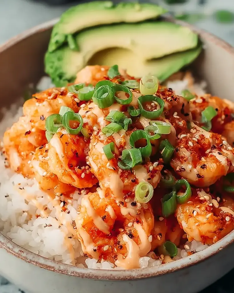 A delicious plate of Bang Bang Shrimp Bowl