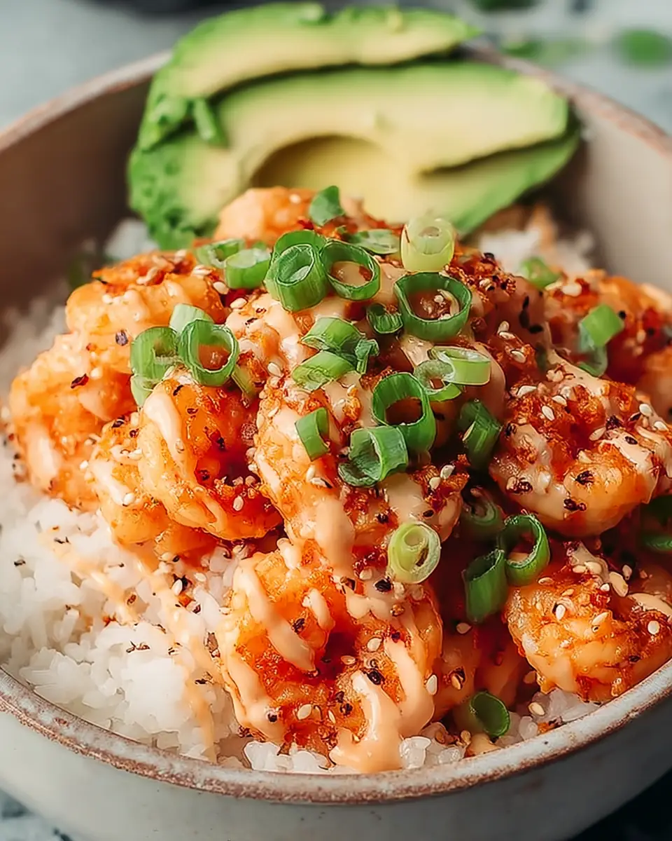 A delicious plate of Bang Bang Shrimp Bowl