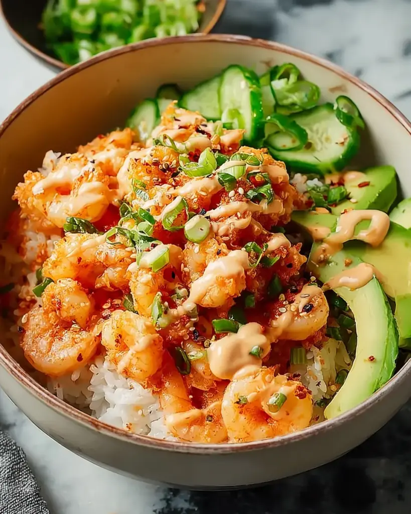 A delicious plate of Bang Bang Shrimp Bowl