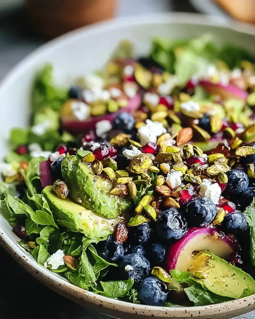 A delicious plate of Blueberry Pistachio Spring Salad