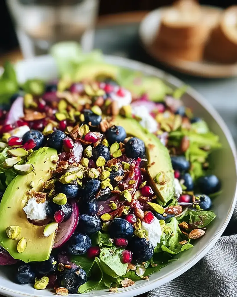 A delicious plate of Blueberry Pistachio Spring Salad