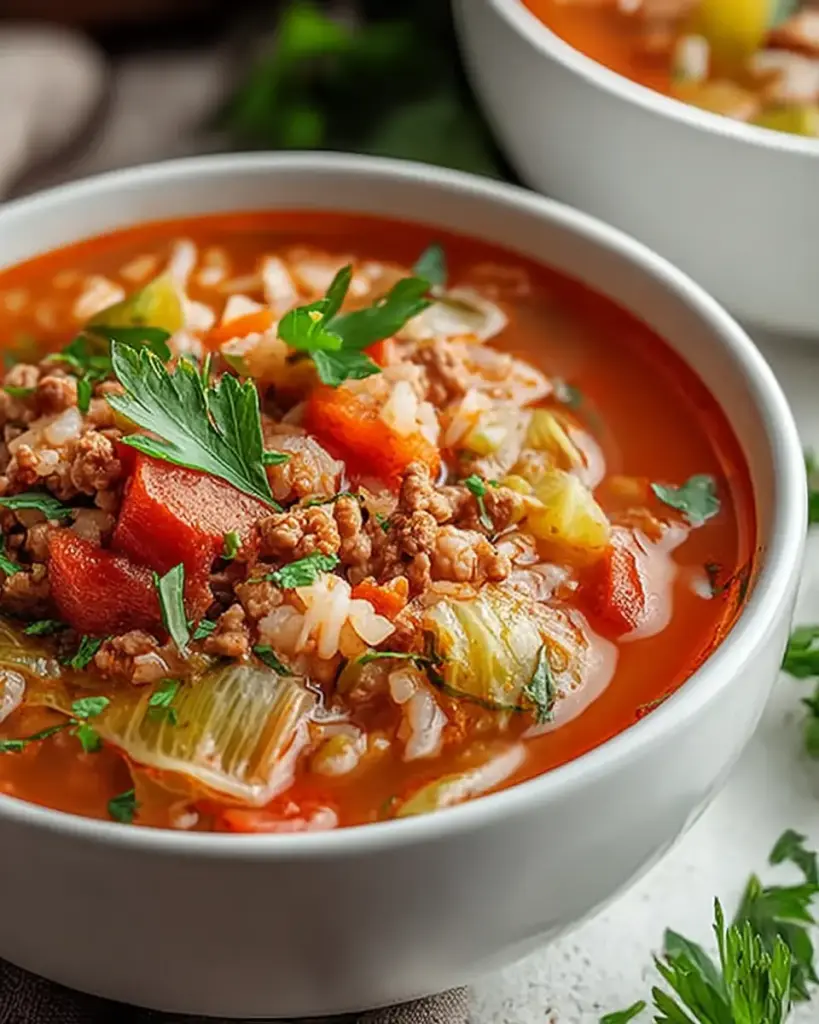 A delicious plate of Cabbage Roll Soup: A Hearty and Simple Recipe