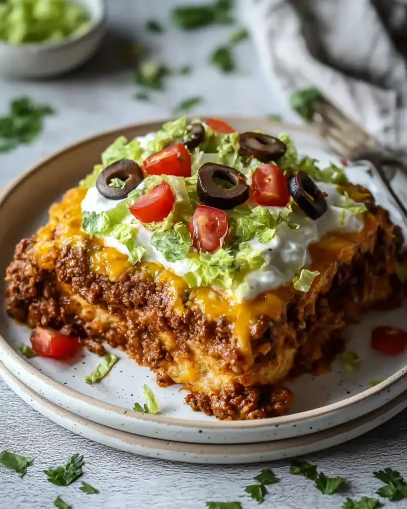 A delicious plate of Cheesy Low Carb Taco Casserole! Easy & Delicious Dinner
