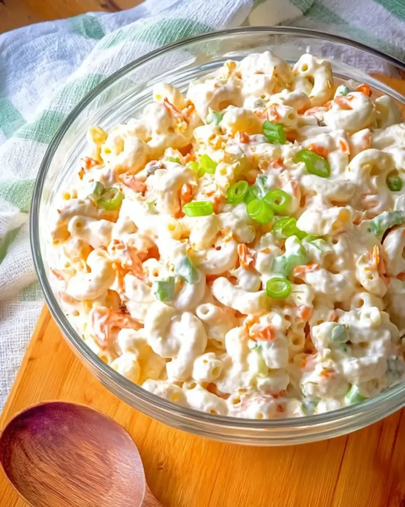 A delicious plate of Classic Hawaiian Macaroni Salad