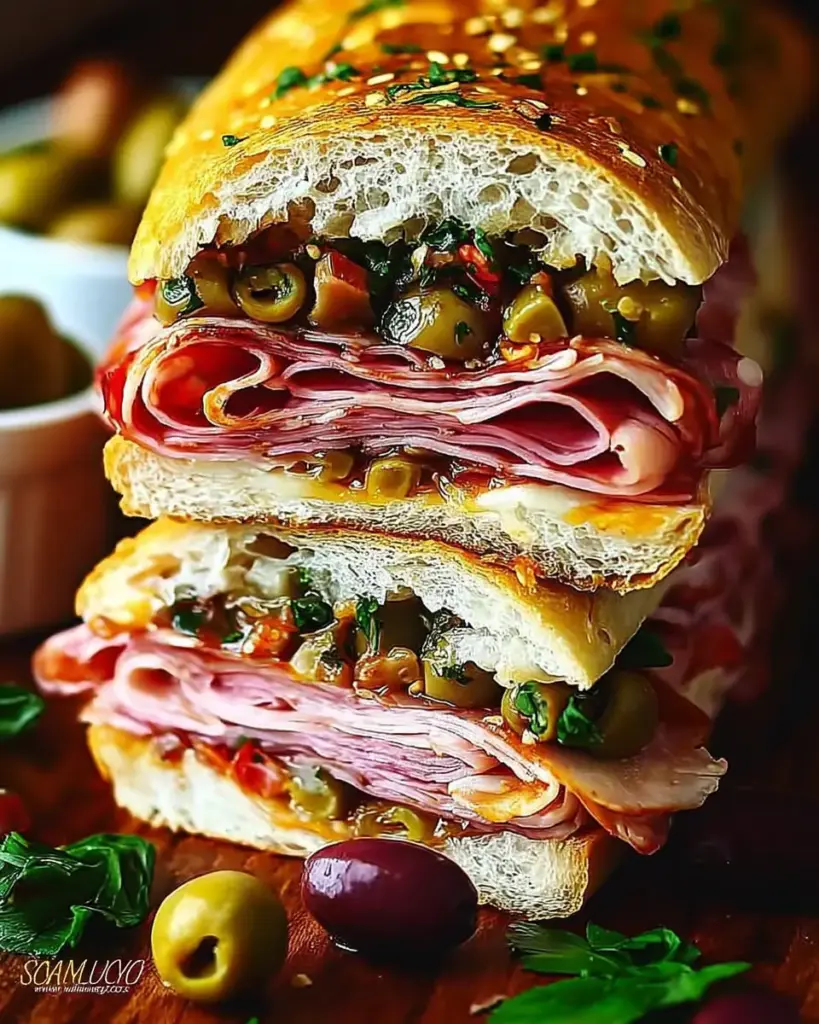 A delicious plate of Classic Italian Muffuletta Sandwich