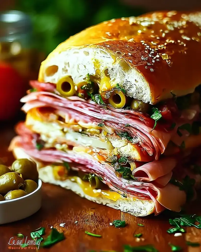 A delicious plate of Classic Italian Muffuletta Sandwich