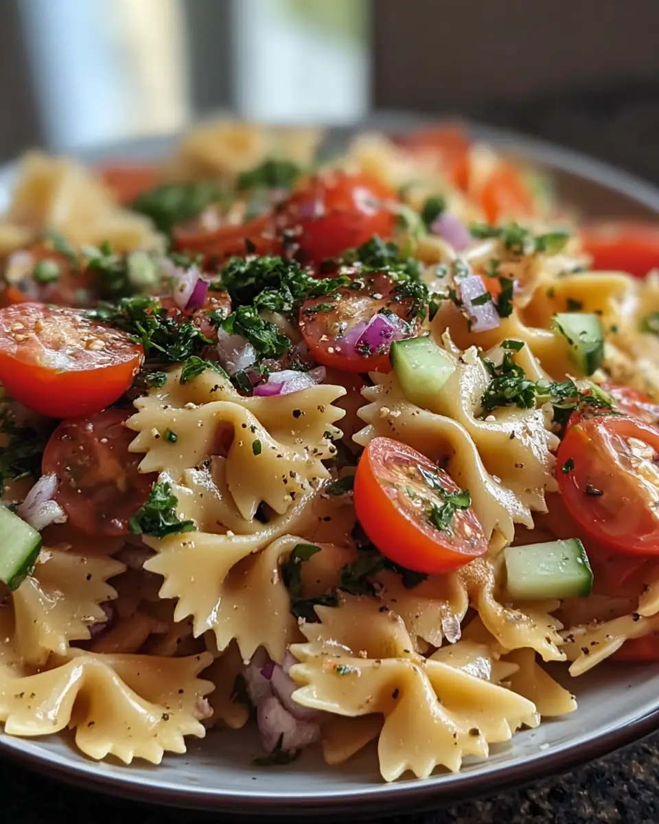 A delicious plate of Creamy Bow Tie Pasta Salad You Must Make
