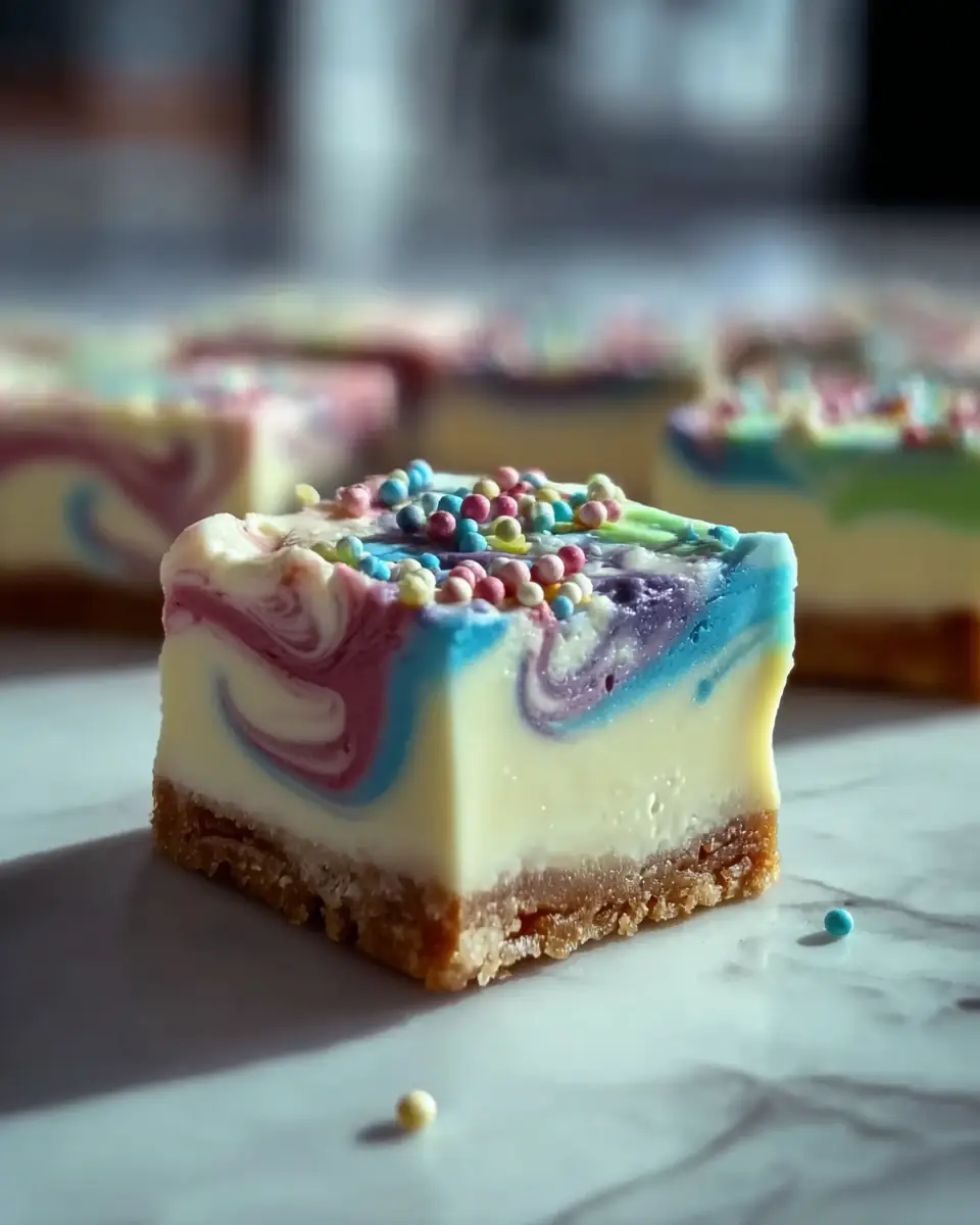 A delicious plate of Creamy Dr. Seuss Color Pop Yogurt Swirl Bars
