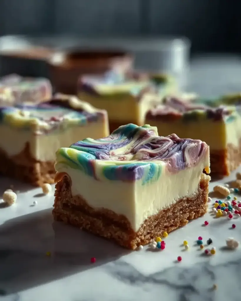 A delicious plate of Creamy Dr. Seuss Color Pop Yogurt Swirl Bars